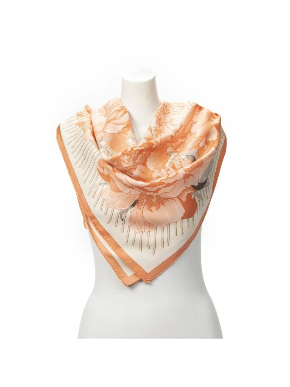 Hermes Scarf Orange Beige Silk
